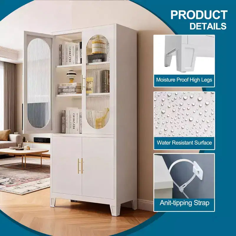 Modern Freestanding Bathroom Storage Cabinet C 70 Tall White Tall Cabinet with Tempered Glass Door, Adjustable Shelves, Ideal for Linens, Dishes
