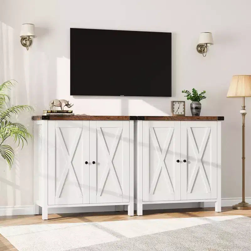 Farmhouse Sideboard Cabinet, 2-Door Accent Console with Adjustable Shelves for Kitchen, Coffee Bar, Living Room & Entryway