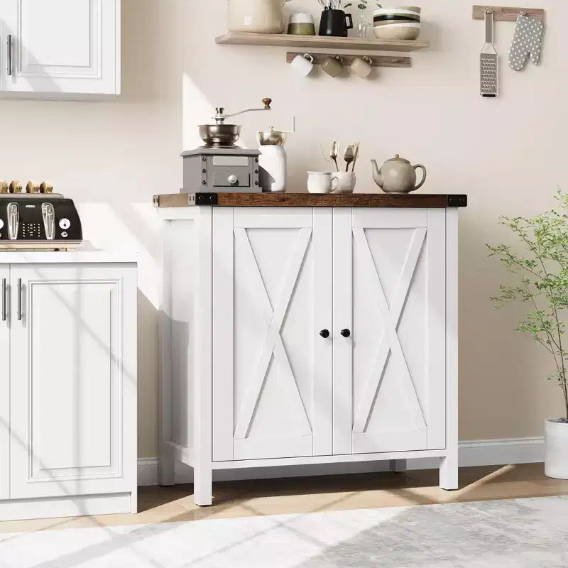 Farmhouse Sideboard Cabinet, 2-Door Accent Console with Adjustable Shelves for Kitchen, Coffee Bar, Living Room & Entryway