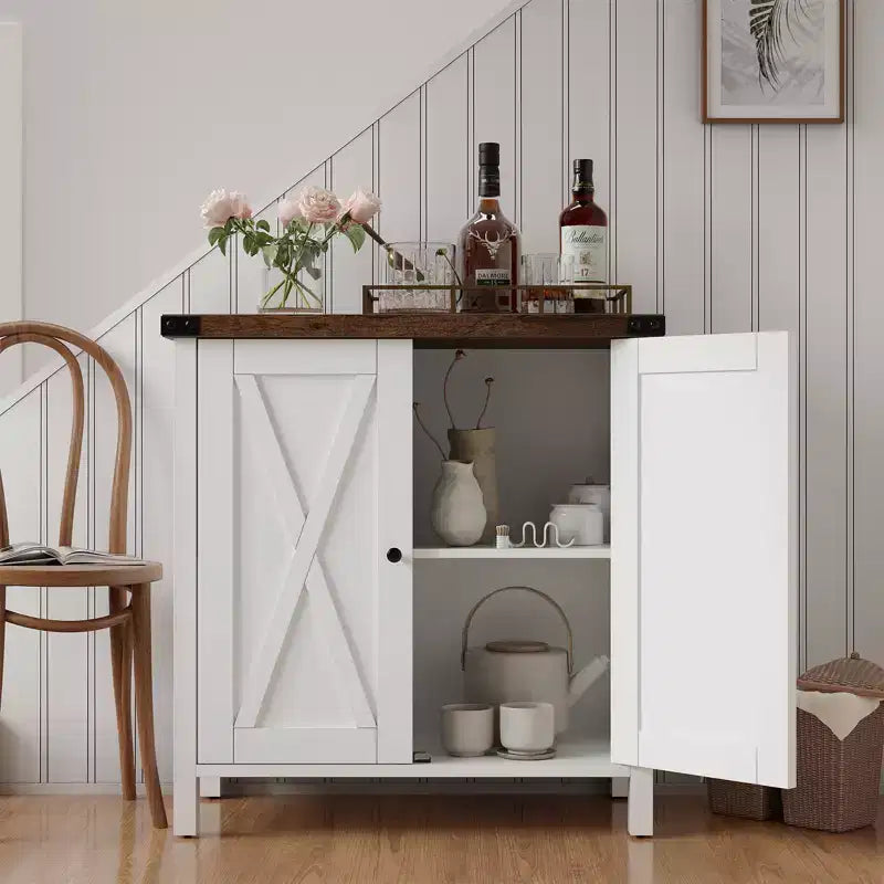 Farmhouse Sideboard Cabinet, 2-Door Accent Console with Adjustable Shelves for Kitchen, Coffee Bar, Living Room & Entryway