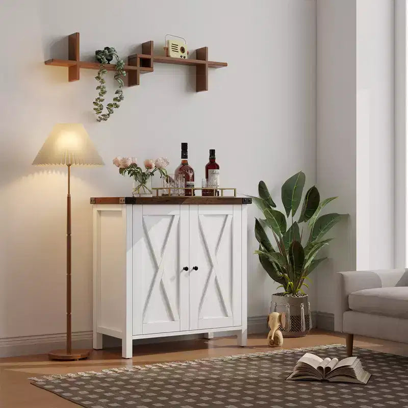 Farmhouse Sideboard Cabinet, 2-Door Accent Console with Adjustable Shelves for Kitchen, Coffee Bar, Living Room & Entryway