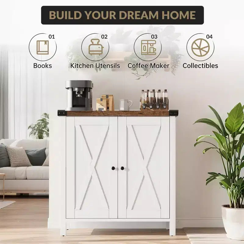 Farmhouse Sideboard Cabinet, 2-Door Accent Console with Adjustable Shelves for Kitchen, Coffee Bar, Living Room & Entryway