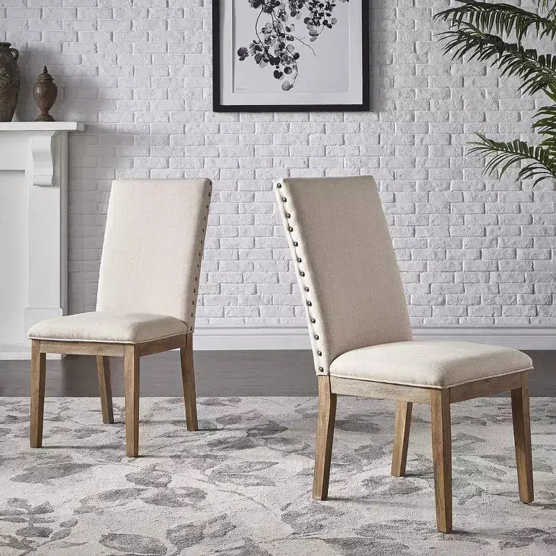 Amiford Nailhead Accent Parson Linen Dining Chairs (Set of 2) - iNSPIREQ