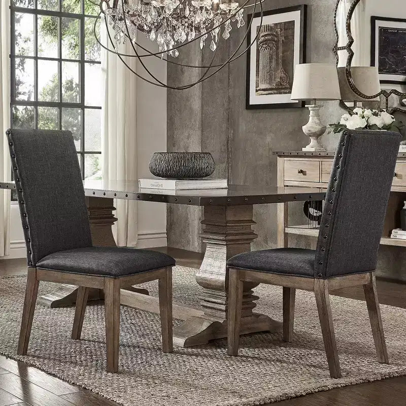 Amiford Nailhead Accent Parson Linen Dining Chairs (Set of 2) - iNSPIREQ