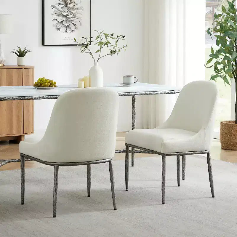 Christopher Knight Home Chanin Modern Glam Upholstered Dining Chairs with Hammered Iron Legs (Set of 2)