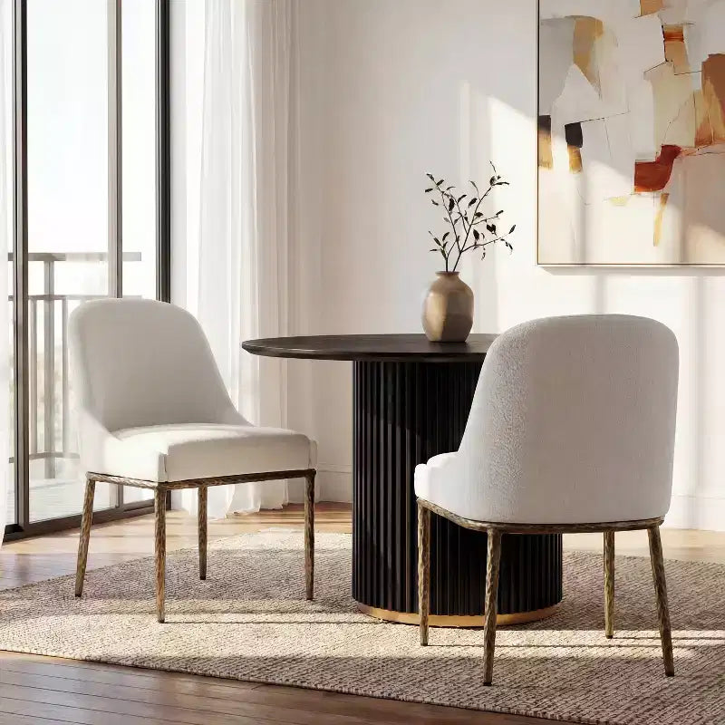 Christopher Knight Home Chanin Modern Glam Upholstered Dining Chairs with Hammered Iron Legs (Set of 2)