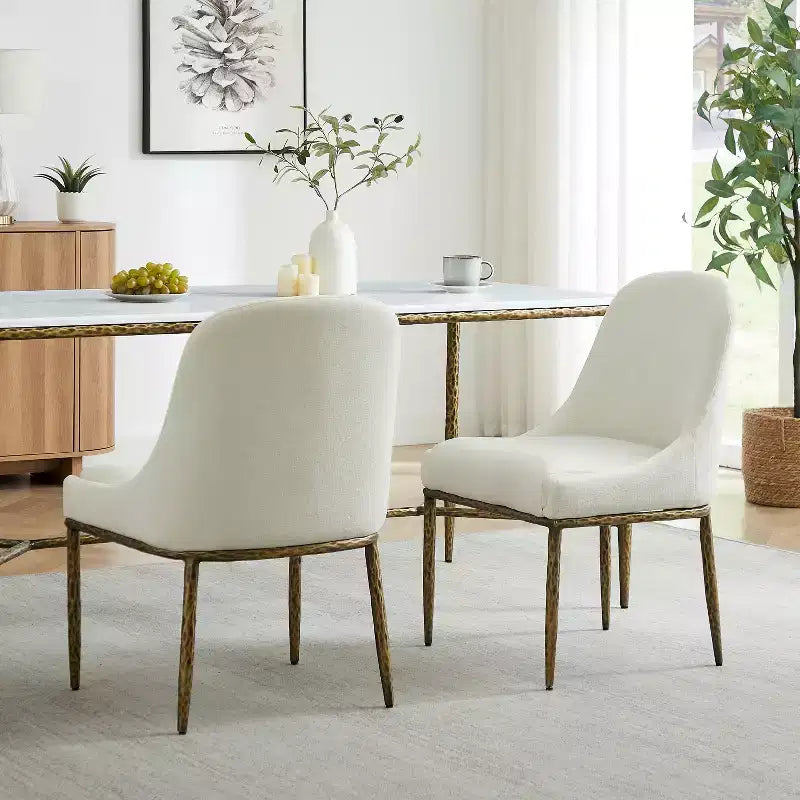 Christopher Knight Home Chanin Modern Glam Upholstered Dining Chairs with Hammered Iron Legs (Set of 2)