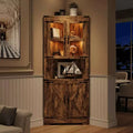 67 Tall Farmhouse Corner Storage Cabinet with Glass Doors, Wooden Hutch Organizer for Kitchen, Living Room, and Home Display