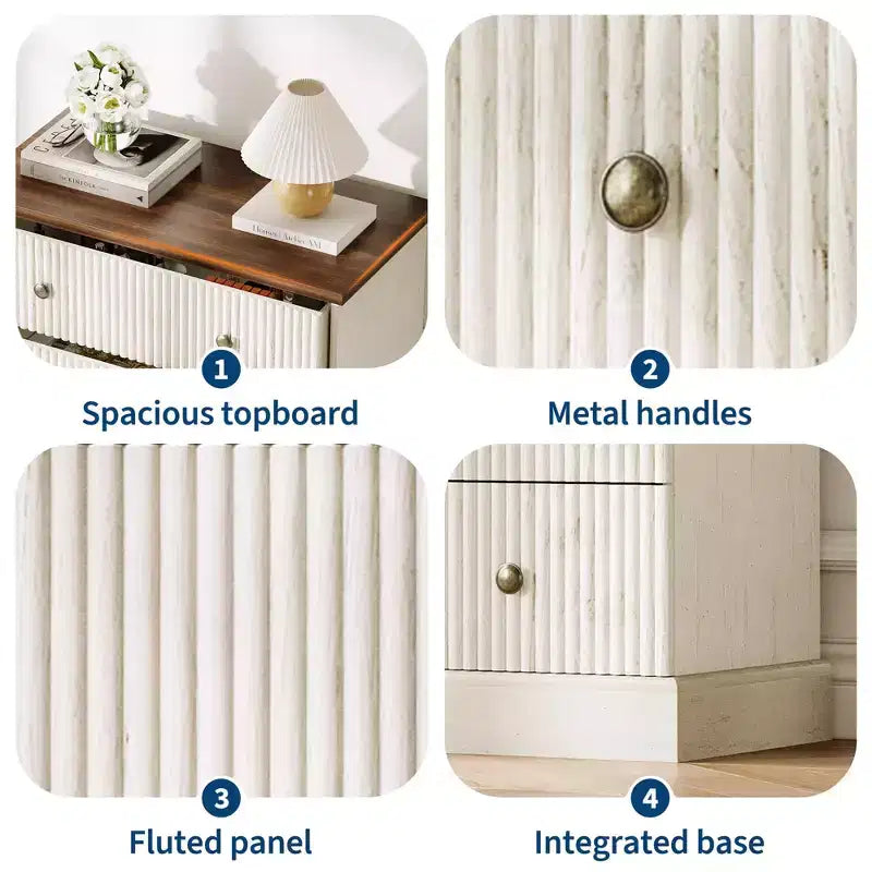 Dresser, Chest of Drawers 5 Drawer Tall Fluted Vertical Storage, Wood Bedroom Organizer with Metal Handles, Space-Saving for Apartment