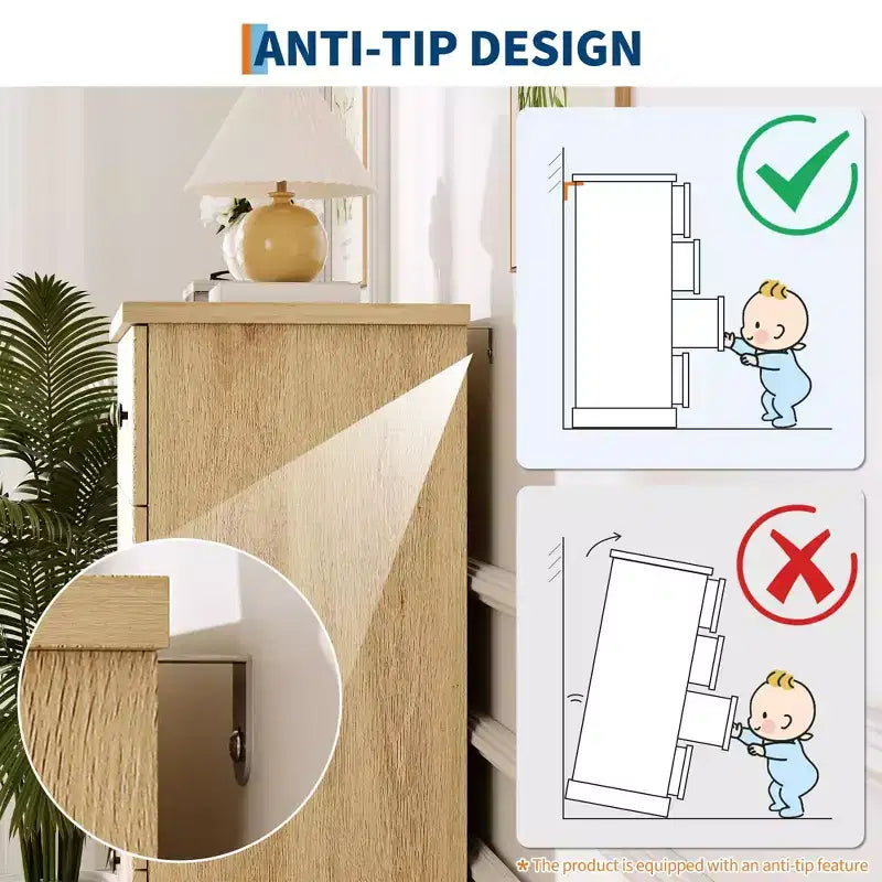 Dresser, Chest of Drawers 5 Drawer Tall Fluted Vertical Storage, Wood Bedroom Organizer with Metal Handles, Space-Saving for Apartment