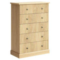 Dresser, Chest of Drawers 5 Drawer Tall Fluted Vertical Storage, Wood Bedroom Organizer with Metal Handles, Space-Saving for Apartment