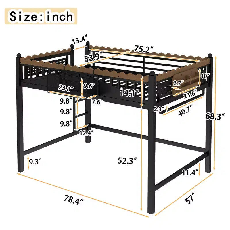 Bellemave Loft Bed with Storage Stairs, Metal Loft Beds Frame with Storage Shelves and Bookshelf for Bedroom, Guest and Dorms, Black