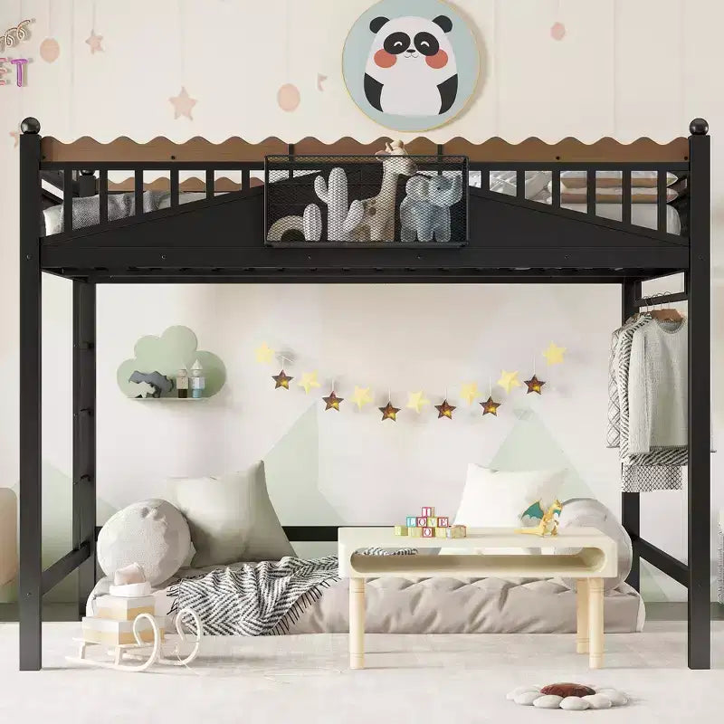 Bellemave Loft Bed with Storage Stairs, Metal Loft Beds Frame with Storage Shelves and Bookshelf for Bedroom, Guest and Dorms, Black