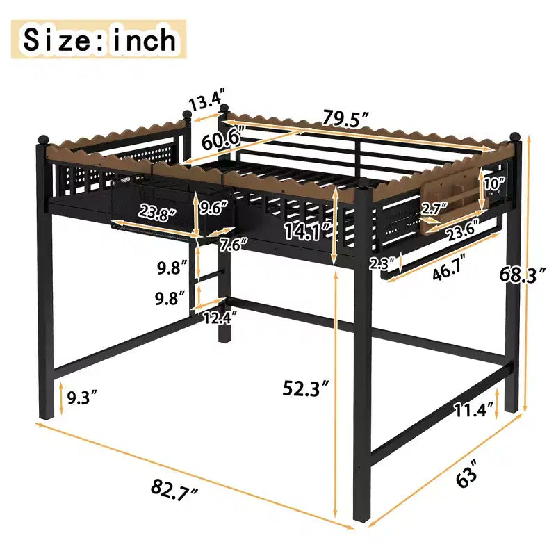 Bellemave Loft Bed with Storage Stairs, Metal Loft Beds Frame with Storage Shelves and Bookshelf for Bedroom, Guest and Dorms, Black