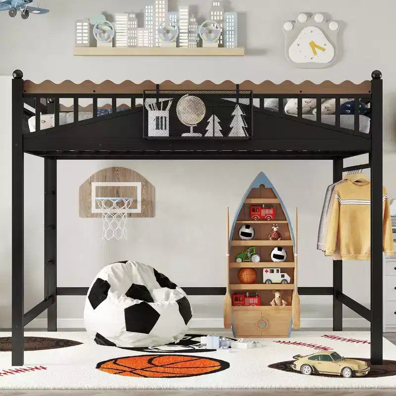 Bellemave Loft Bed with Storage Stairs, Metal Loft Beds Frame with Storage Shelves and Bookshelf for Bedroom, Guest and Dorms, Black