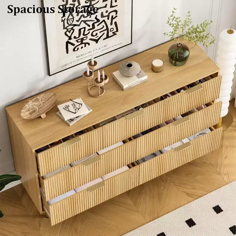 7 Drawer Dresser for Bedroom Chest of Drawers, 55 Wide Fluted Dresser, Modern Wooden Double Dressers with Metal Handles for Living Room