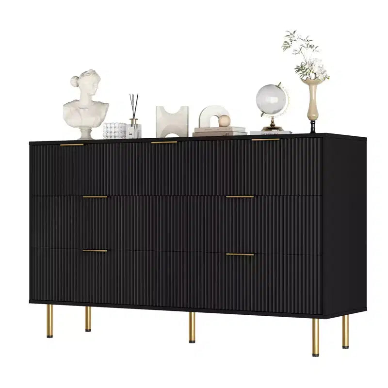 7 Drawer Dresser for Bedroom Chest of Drawers, 55 Wide Fluted Dresser, Modern Wooden Double Dressers with Metal Handles for Living Room