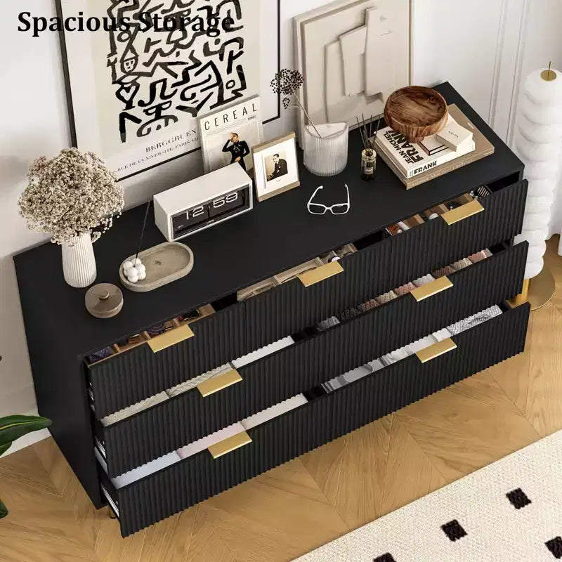 7 Drawer Dresser for Bedroom Chest of Drawers, 55 Wide Fluted Dresser, Modern Wooden Double Dressers with Metal Handles for Living Room