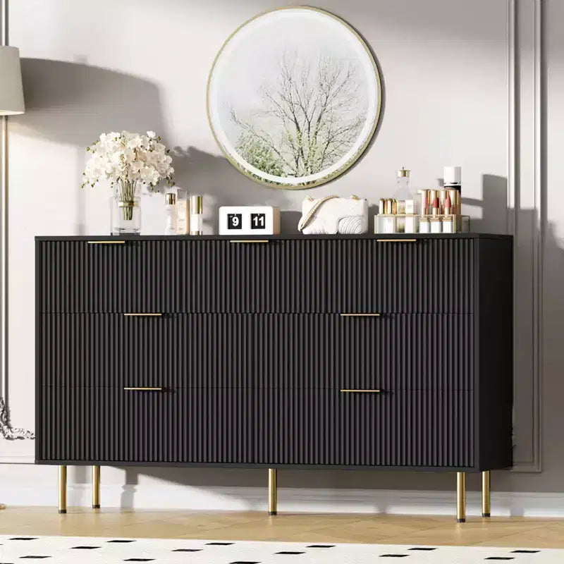 7 Drawer Dresser for Bedroom Chest of Drawers, 55 Wide Fluted Dresser, Modern Wooden Double Dressers with Metal Handles for Living Room