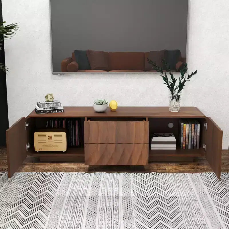 GDFStudio Deidre 58-Inch Modern TV Stand with Spiral Wave Design and Storage