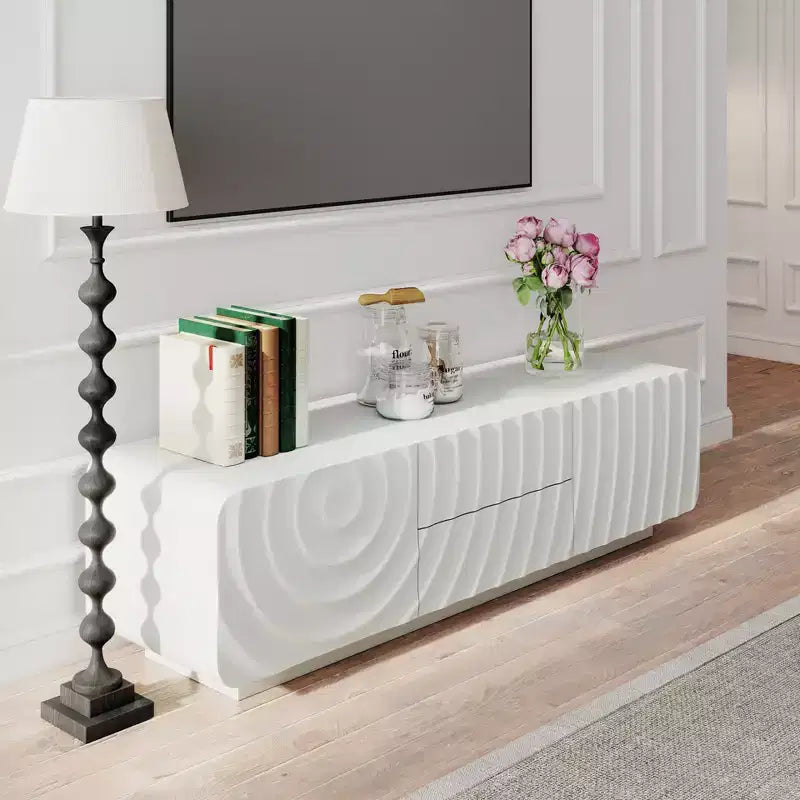 GDFStudio Deidre 58-Inch Modern TV Stand with Spiral Wave Design and Storage