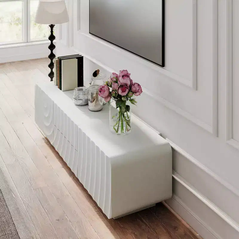 GDFStudio Deidre 58-Inch Modern TV Stand with Spiral Wave Design and Storage