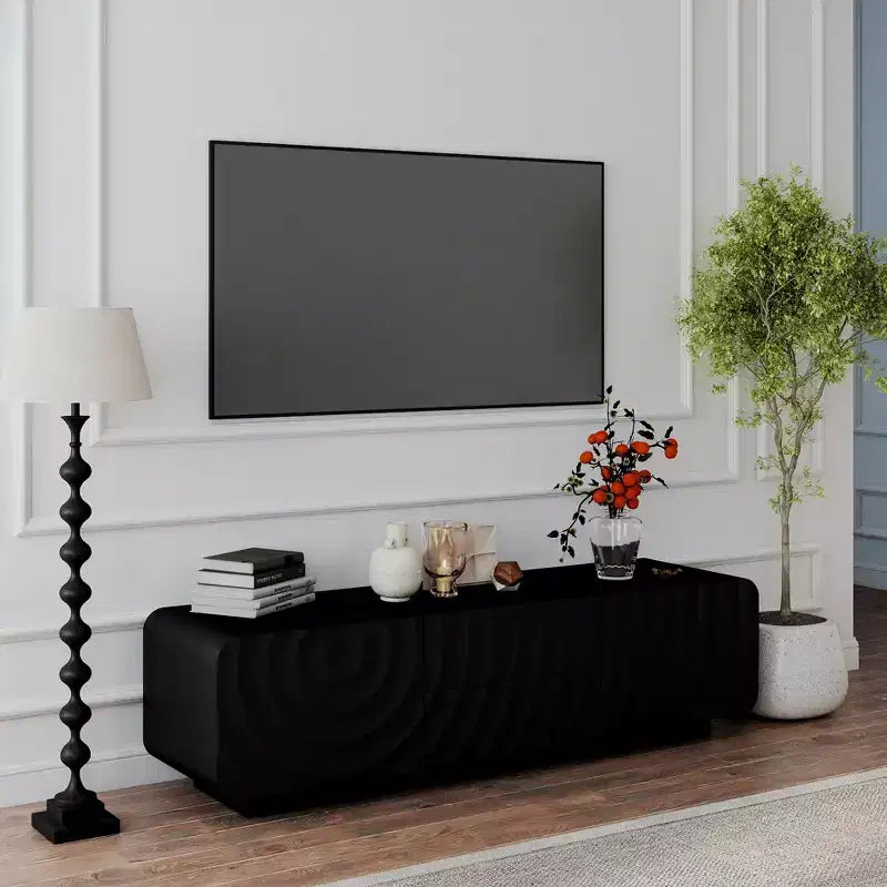 GDFStudio Deidre 58-Inch Modern TV Stand with Spiral Wave Design and Storage