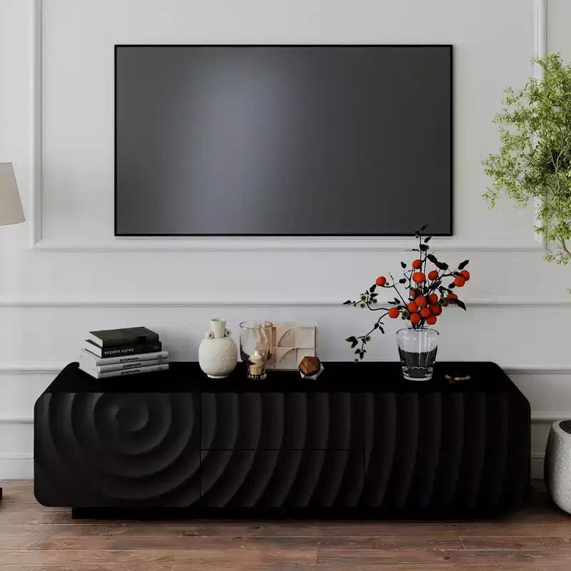GDFStudio Deidre 58-Inch Modern TV Stand with Spiral Wave Design and Storage