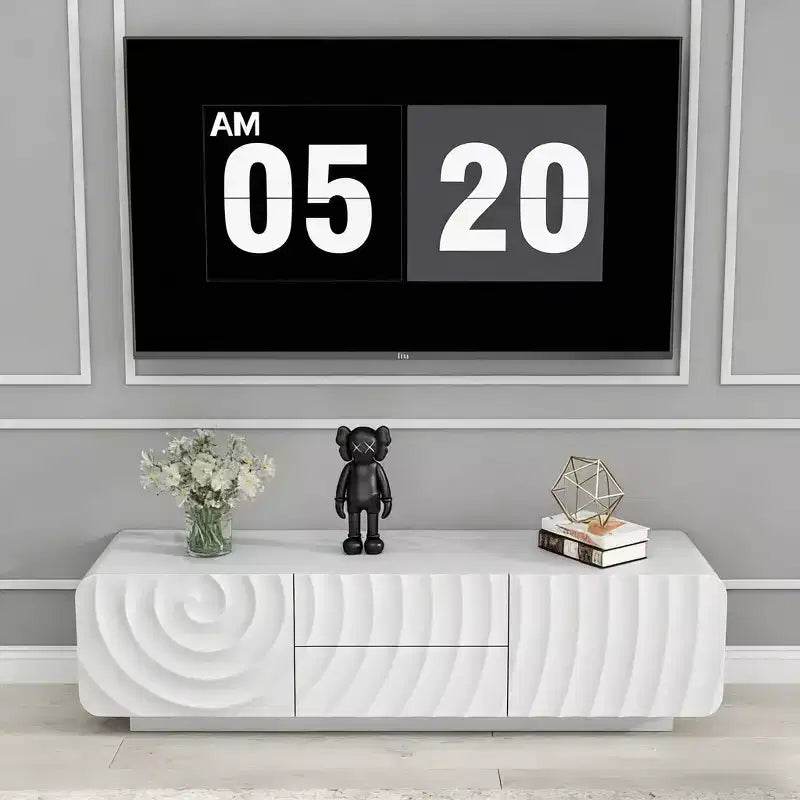 GDFStudio Deidre 58-Inch Modern TV Stand with Spiral Wave Design and Storage