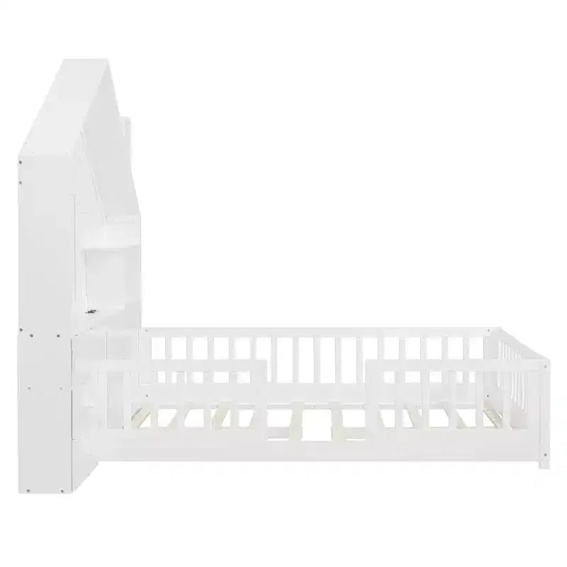 Luxystar Full Size House Platform Bed with Window, 2 Drawers, Shelves and Outlet, White
