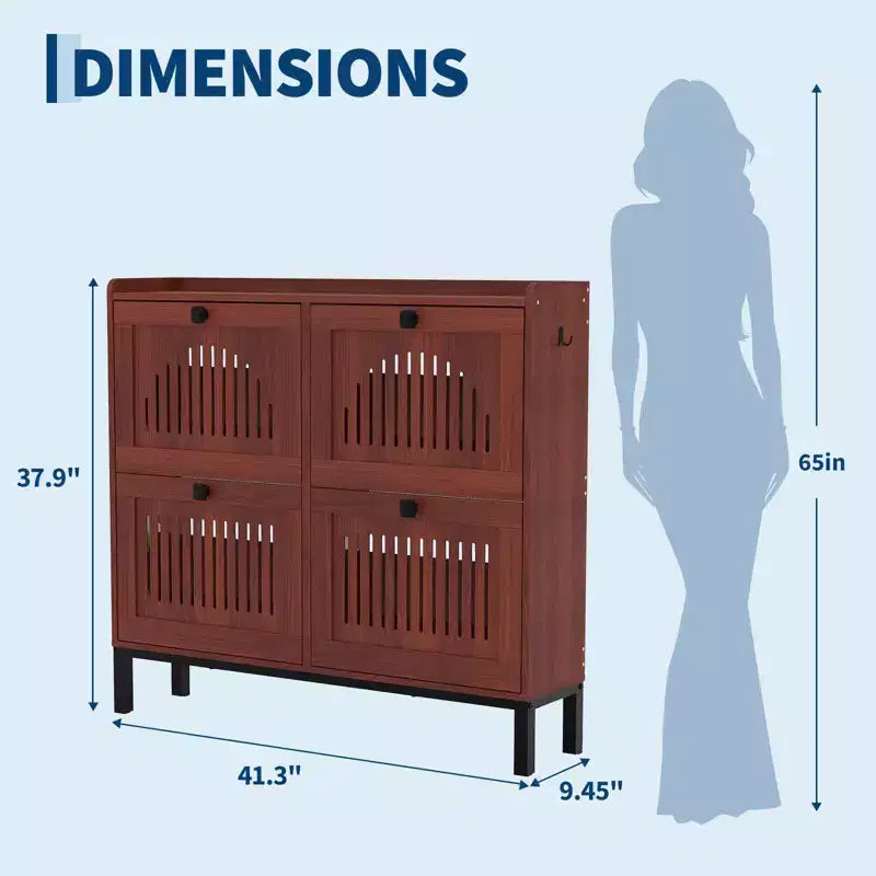 4-Door Flip Front Shoe Cabinet with Adjustable Shelves, Hidden Entryway Storage Organizer for Hallway, Living Room, Shoe Rack with Large Capacity