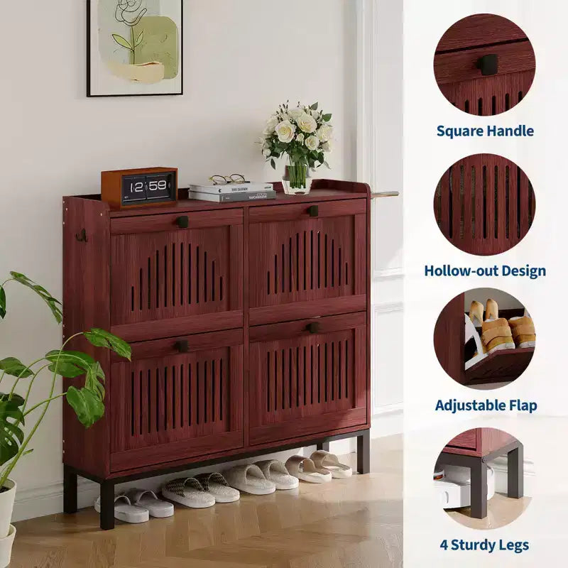 4-Door Flip Front Shoe Cabinet with Adjustable Shelves, Hidden Entryway Storage Organizer for Hallway, Living Room, Shoe Rack with Large Capacity
