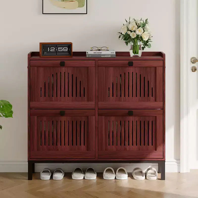 4-Door Flip Front Shoe Cabinet with Adjustable Shelves, Hidden Entryway Storage Organizer for Hallway, Living Room, Shoe Rack with Large Capacity