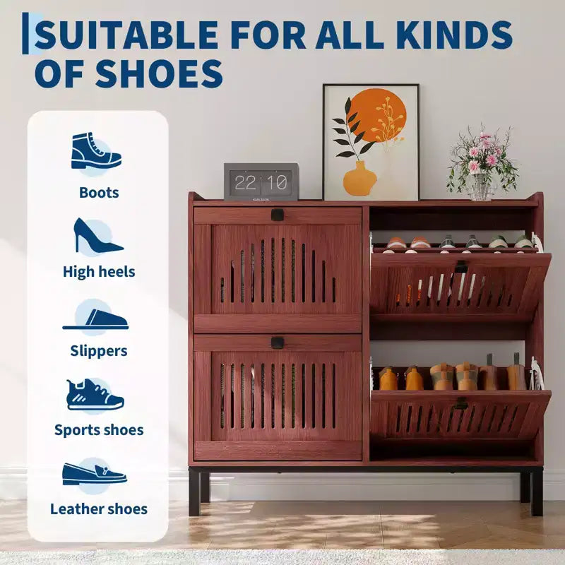4-Door Flip Front Shoe Cabinet with Adjustable Shelves, Hidden Entryway Storage Organizer for Hallway, Living Room, Shoe Rack with Large Capacity