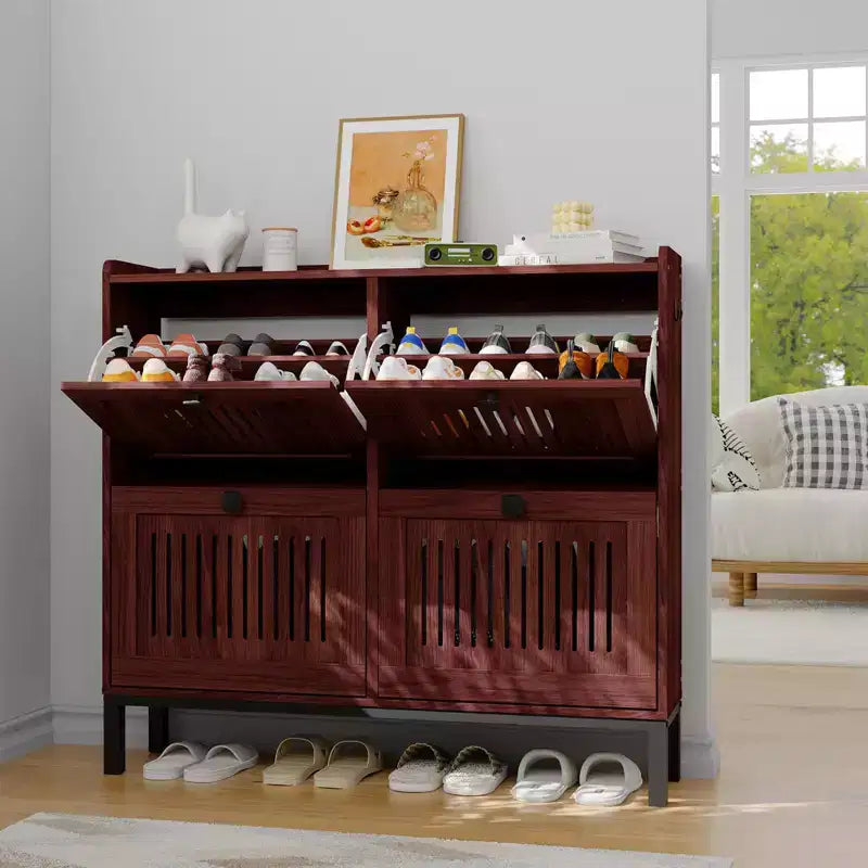 4-Door Flip Front Shoe Cabinet with Adjustable Shelves, Hidden Entryway Storage Organizer for Hallway, Living Room, Shoe Rack with Large Capacity