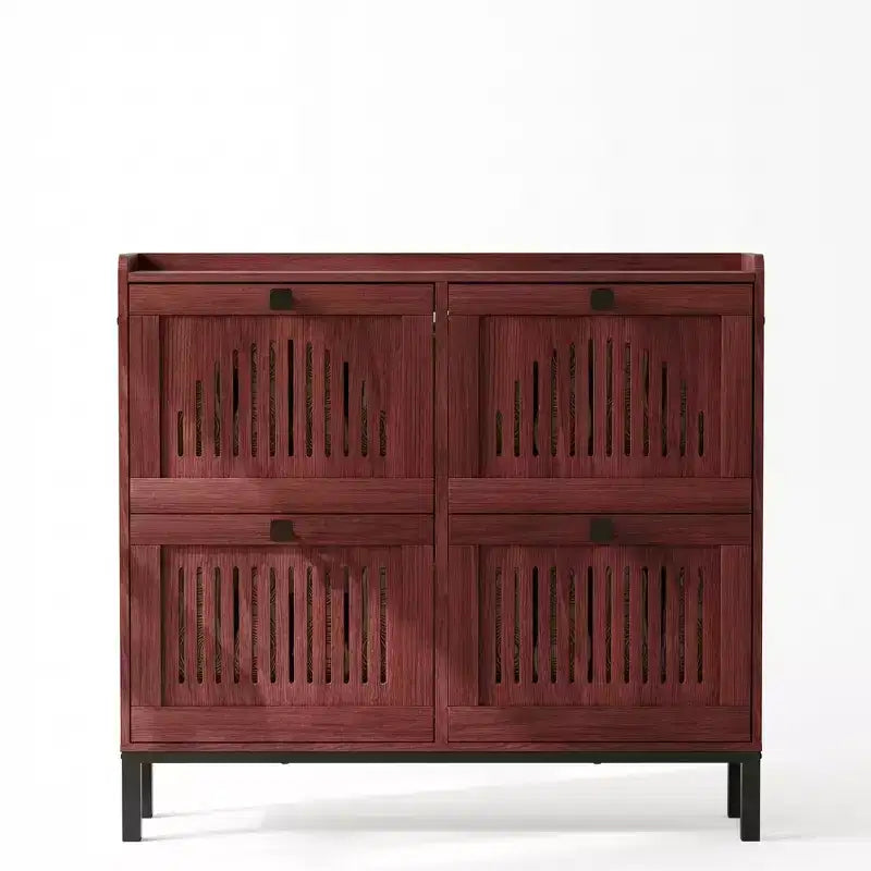 4-Door Flip Front Shoe Cabinet with Adjustable Shelves, Hidden Entryway Storage Organizer for Hallway, Living Room, Shoe Rack with Large Capacity