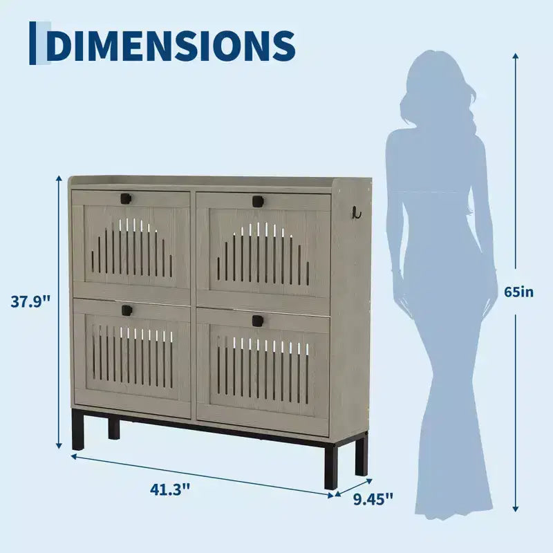 4-Door Flip Front Shoe Cabinet with Adjustable Shelves, Hidden Entryway Storage Organizer for Hallway, Living Room, Shoe Rack with Large Capacity