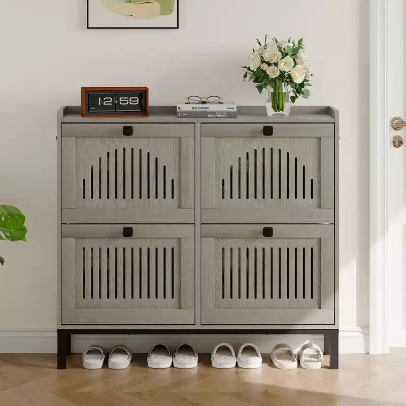 4-Door Flip Front Shoe Cabinet with Adjustable Shelves, Hidden Entryway Storage Organizer for Hallway, Living Room, Shoe Rack with Large Capacity