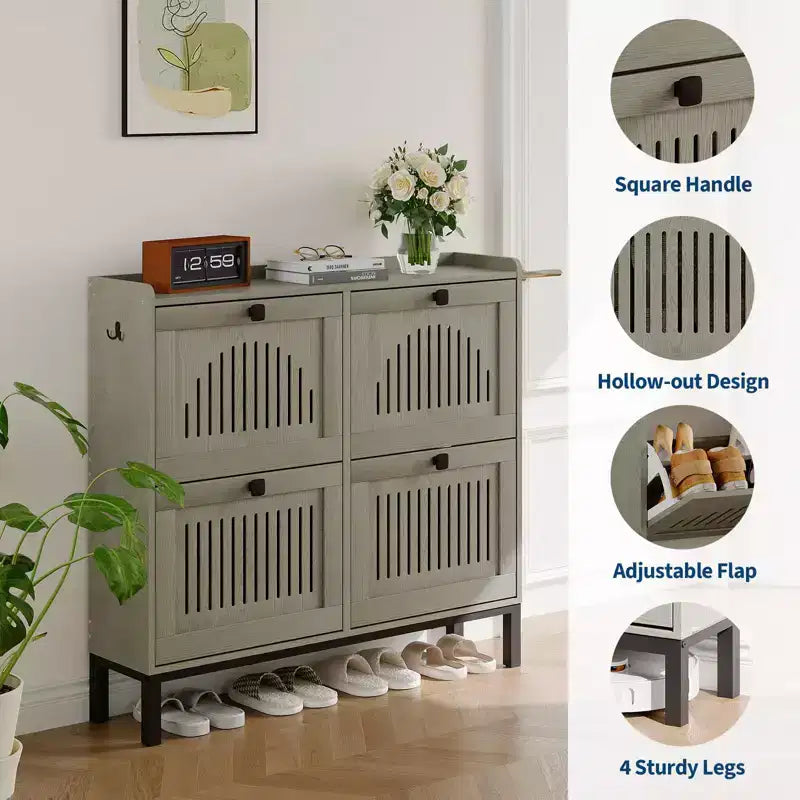 4-Door Flip Front Shoe Cabinet with Adjustable Shelves, Hidden Entryway Storage Organizer for Hallway, Living Room, Shoe Rack with Large Capacity