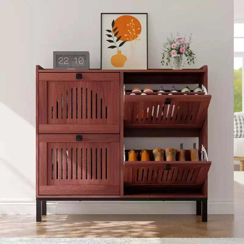 4-Door Flip Front Shoe Cabinet with Adjustable Shelves, Hidden Entryway Storage Organizer for Hallway, Living Room, Shoe Rack with Large Capacity