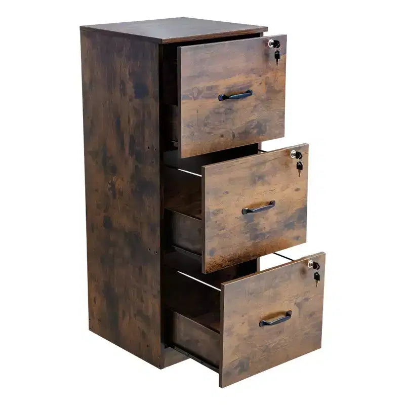 VEVOR 3 Drawer File Cabinet with Lock, Vertical Filing Storage Cabinets for Home Office, with 2-Level Adjustable Hanging Rod, Brown