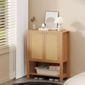 Farmhouse Rattan Entryway Shoe Cabinet 40-Inch Tall, Adjustable Shelves, Open Shelf, Narrow Freestanding Shoe Storage for Hallway