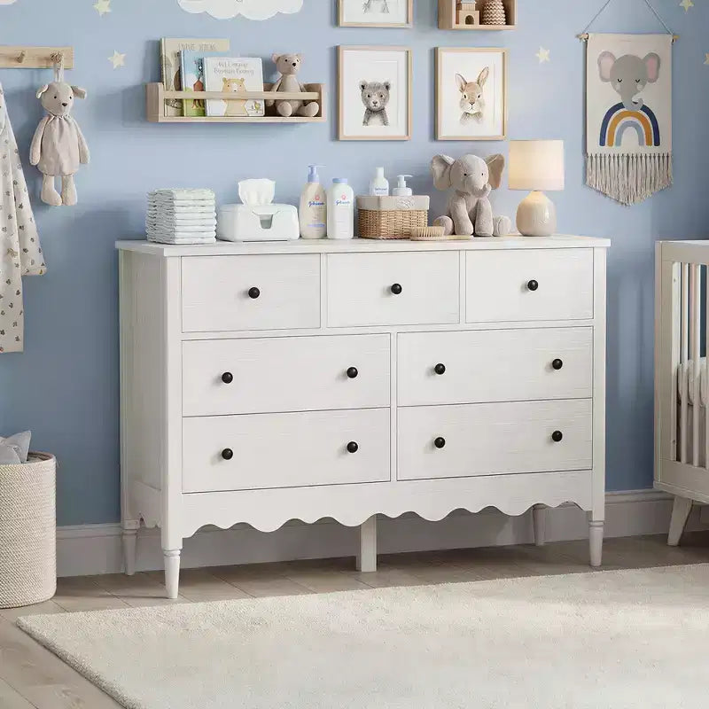 Besiost 47 Wide Wood 7 Drawers Cabinet for Badroom, Farmhouse Closet Dresser