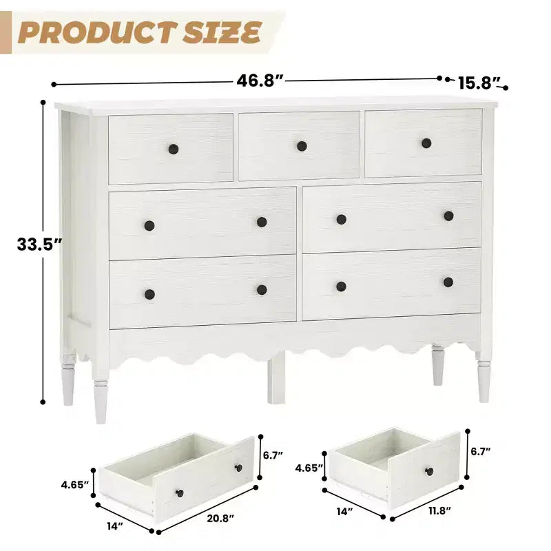 Besiost 47 Wide Wood 7 Drawers Cabinet for Badroom, Farmhouse Closet Dresser