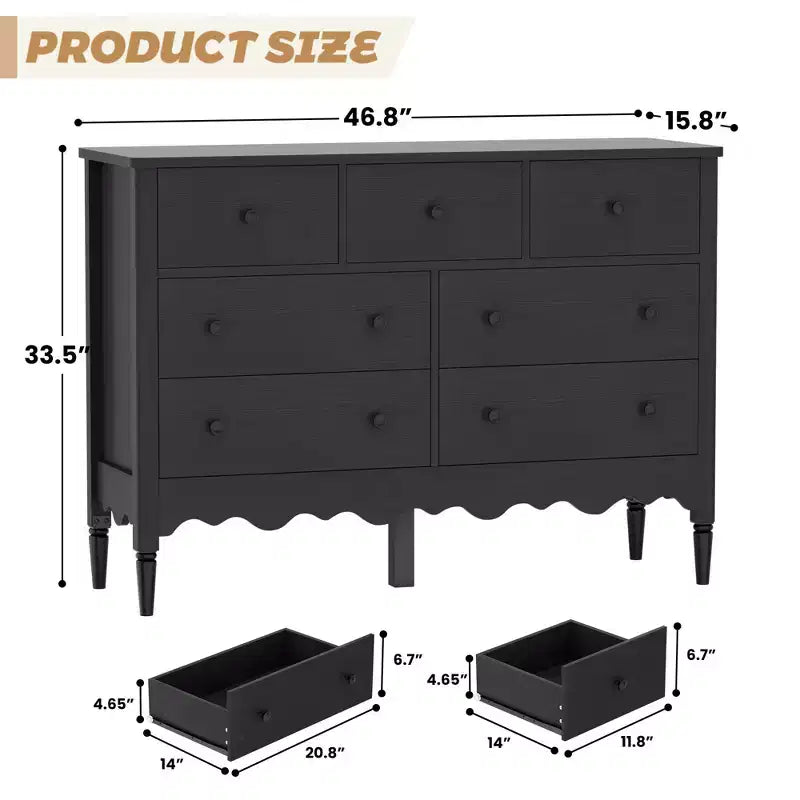 Besiost 47 Wide Wood 7 Drawers Cabinet for Badroom, Farmhouse Closet Dresser