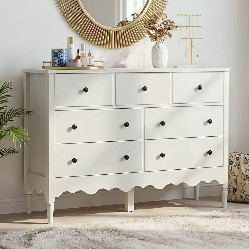 Besiost 47 Wide Wood 7 Drawers Cabinet for Badroom, Farmhouse Closet Dresser