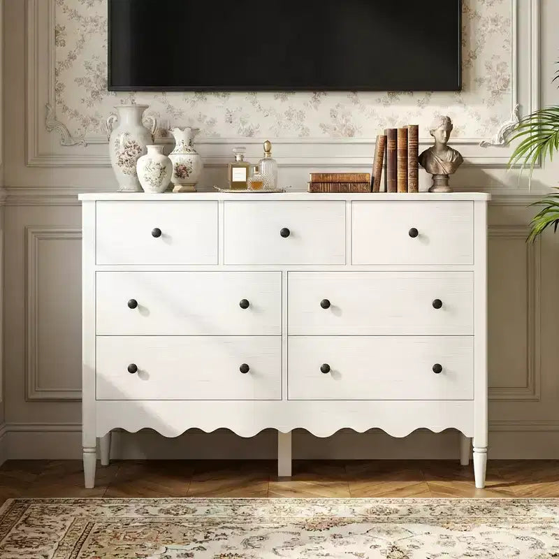 Besiost 47 Wide Wood 7 Drawers Cabinet for Badroom, Farmhouse Closet Dresser