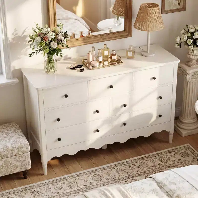 Besiost 47 Wide Wood 7 Drawers Cabinet for Badroom, Farmhouse Closet Dresser