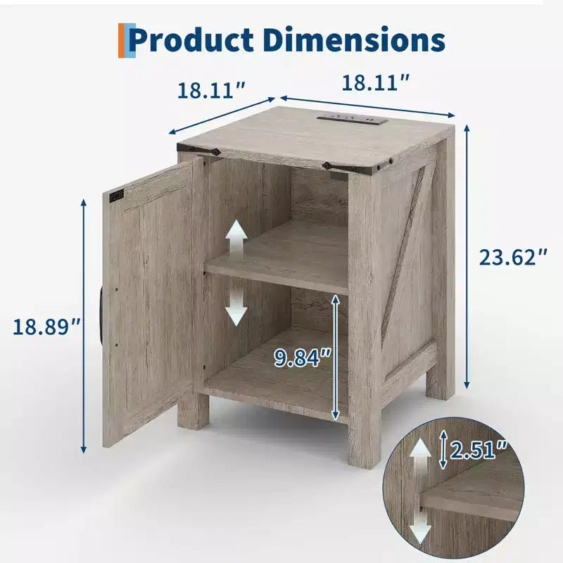 COZONY 18 Rustic Bedside Table with Sliding Barn Door, Adjustable Shelf End Table for Bedroom