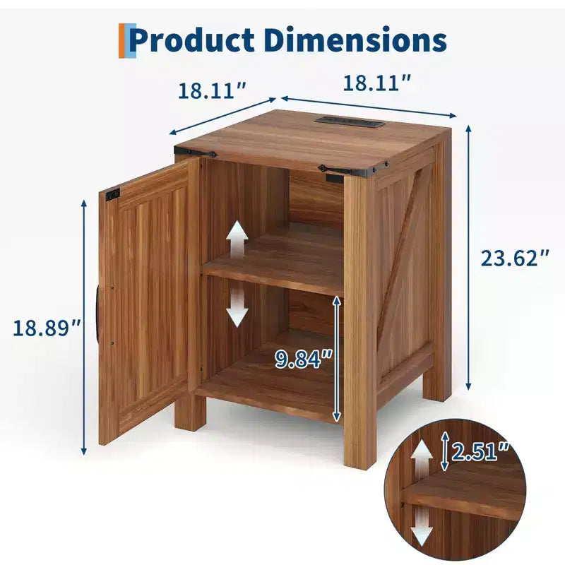 COZONY 18 Rustic Bedside Table with Sliding Barn Door, Adjustable Shelf End Table for Bedroom